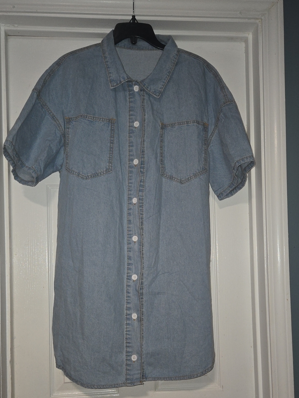 SHEIN Light Blue Denim Button-Up Mini Dress